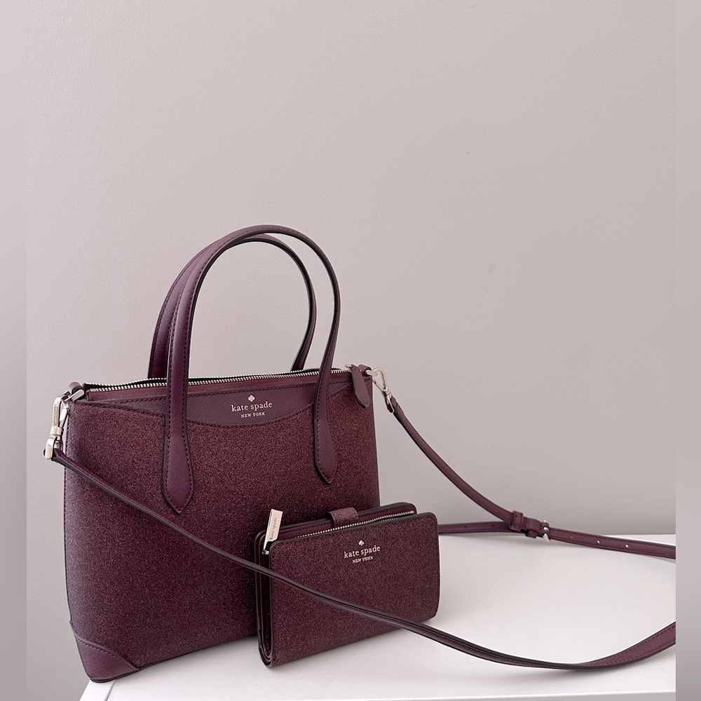 Kate Spade Maroon Shimmy Satchel and Wallet Set